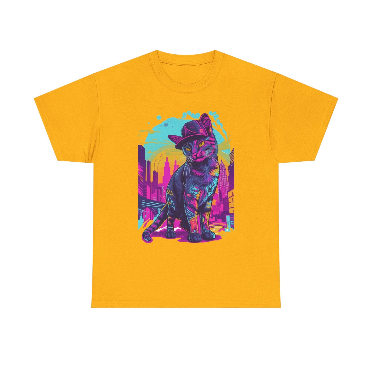 Neon City Cat Tee — Retro Vaporwave Cat T-Shirt