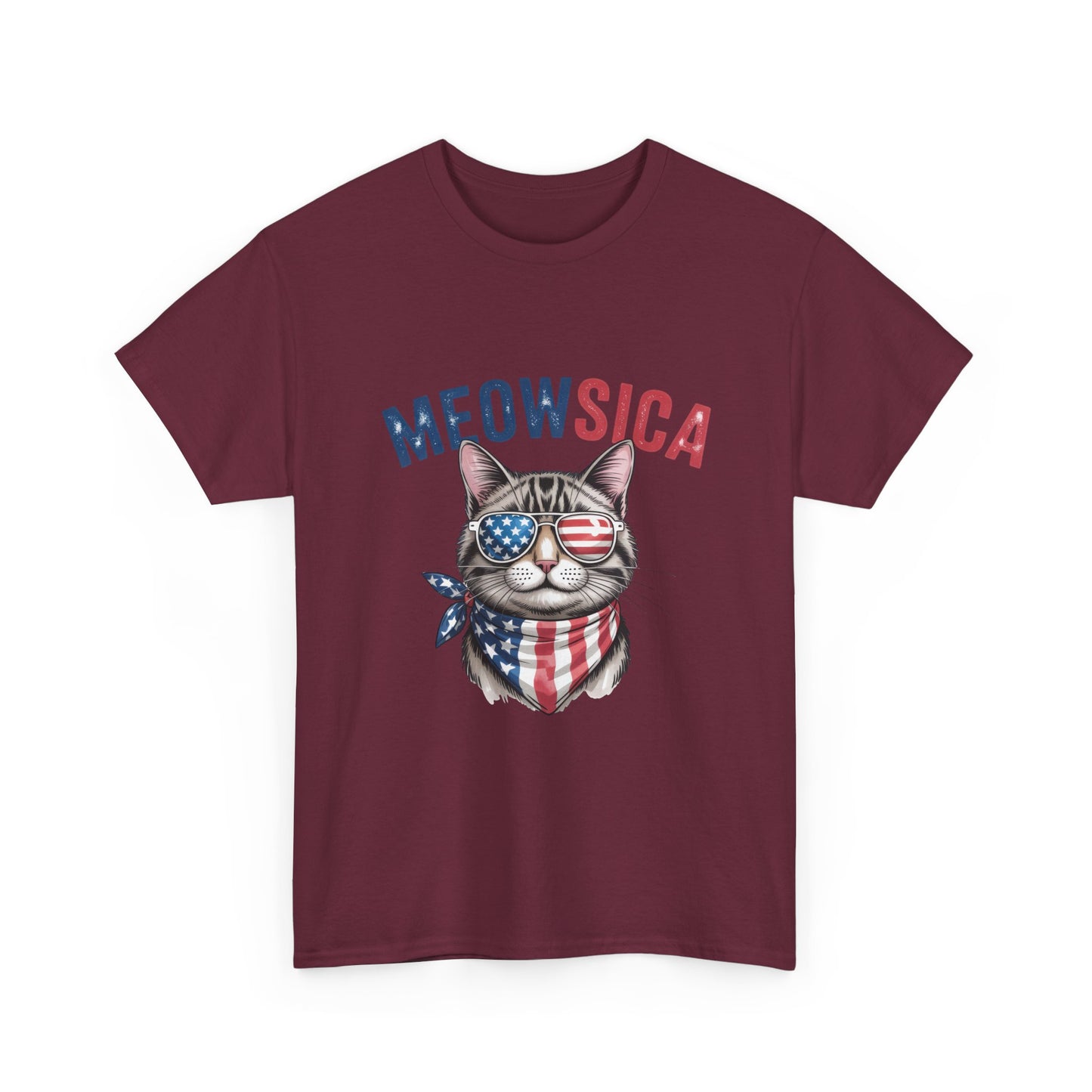 Meowsica Cat T‑Shirt — Patriotic American Flag Kitty Tee