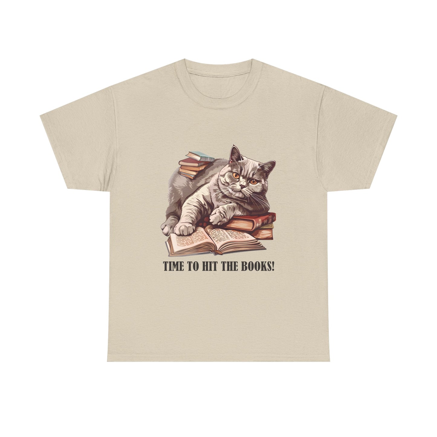 Cat & Books T-Shirt — "Time to Hit the Books" Cute Study Cat Tee