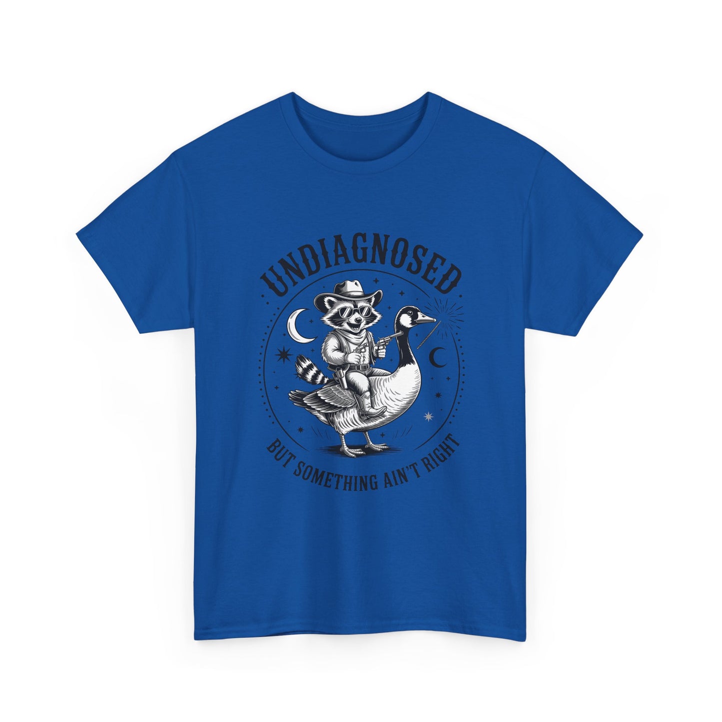 Undiagnosed But Something Ain't Right T-Shirt — Funny Retro Raccoon Riding Goose Tee
