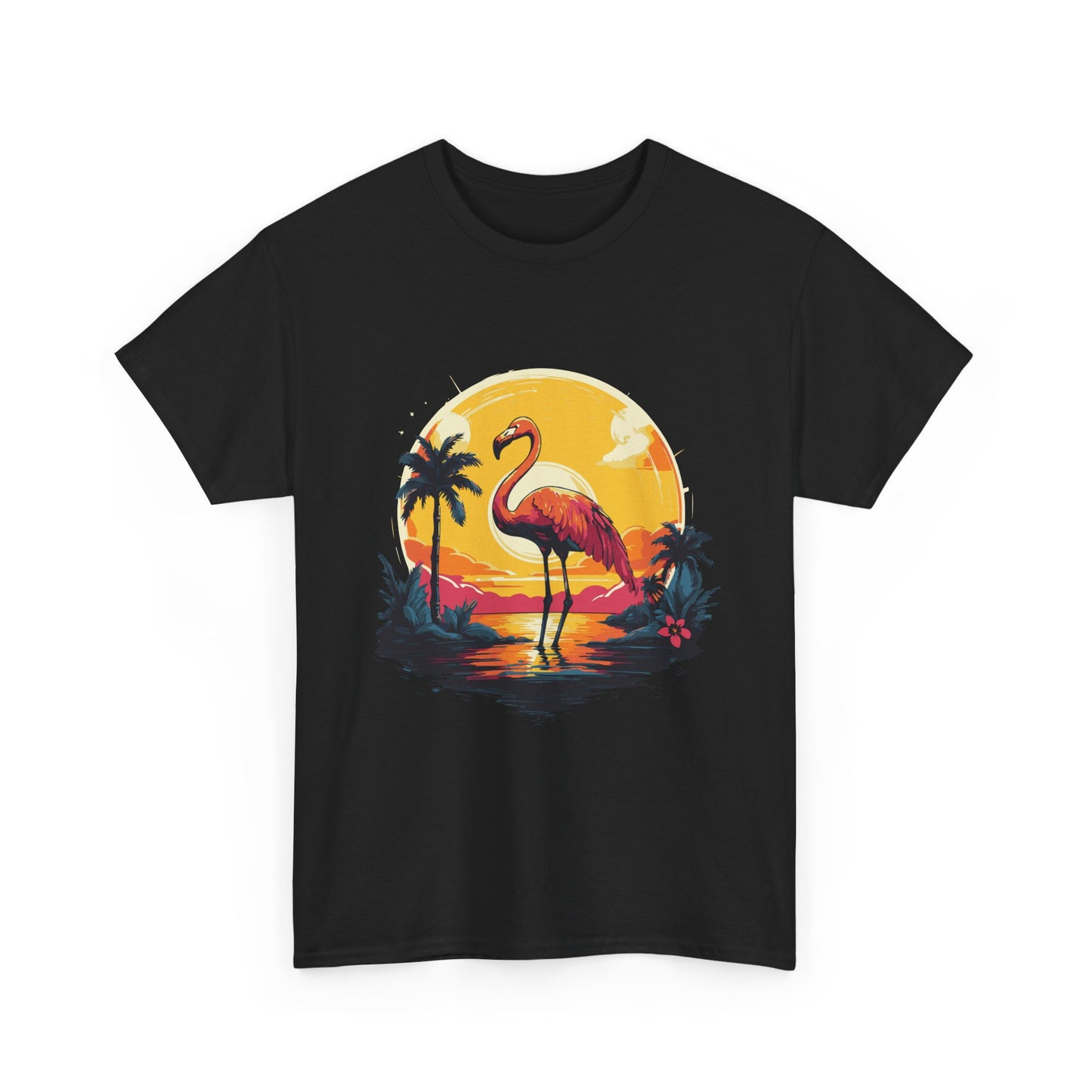 Flamingo Sunset Tee — Tropical Beach Vintage Graphic T-Shirt