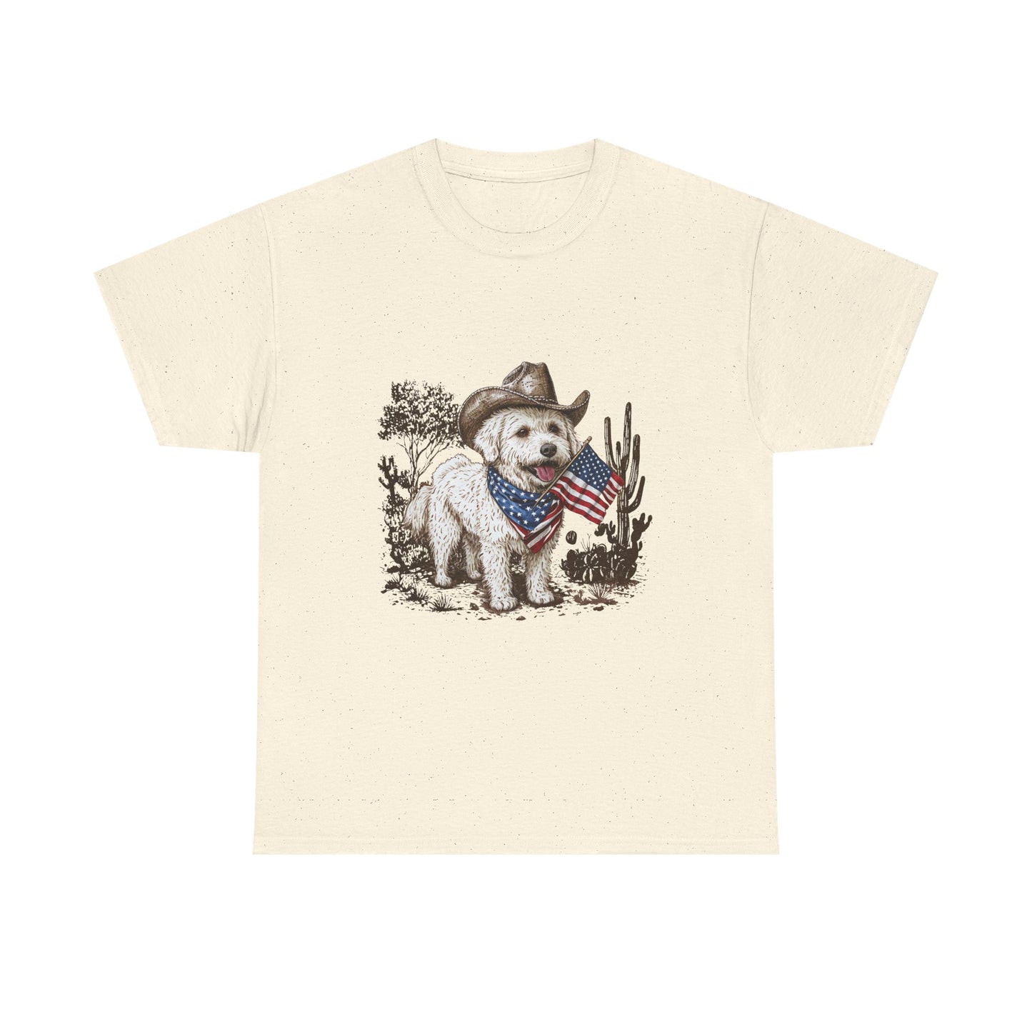 Patriotic Puppy Tee — Cowboy Dog with American Flag