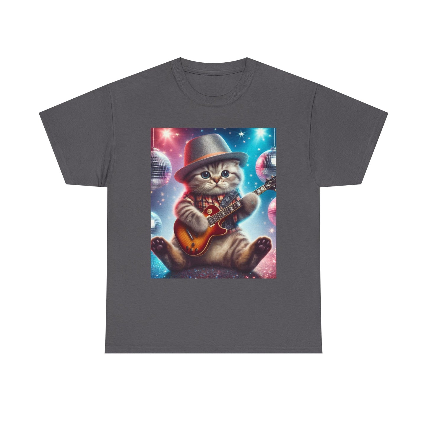 Cat Guitarist T-Shirt — Cute Kitten Playing Electric Guitar Tee