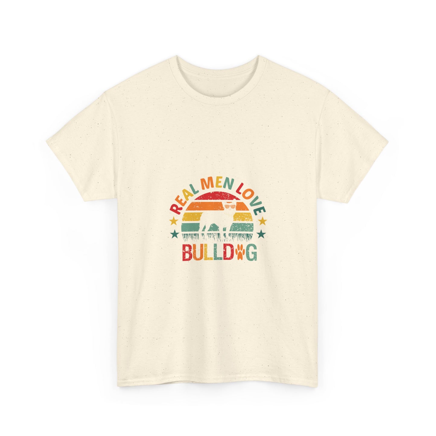 Bulldog T-Shirt — "Real Men Love Bulldog" Retro Rainbow Graphic Tee