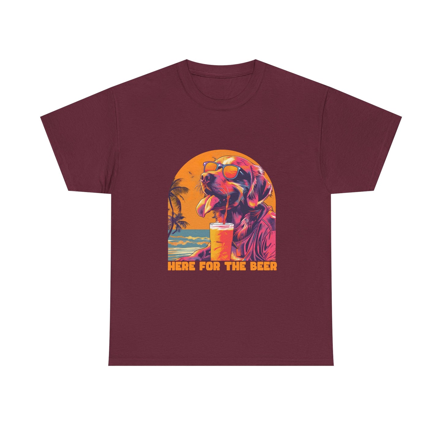 T-Shirt — 'Here For The Beer' Flamingo Beach Graphic Tee