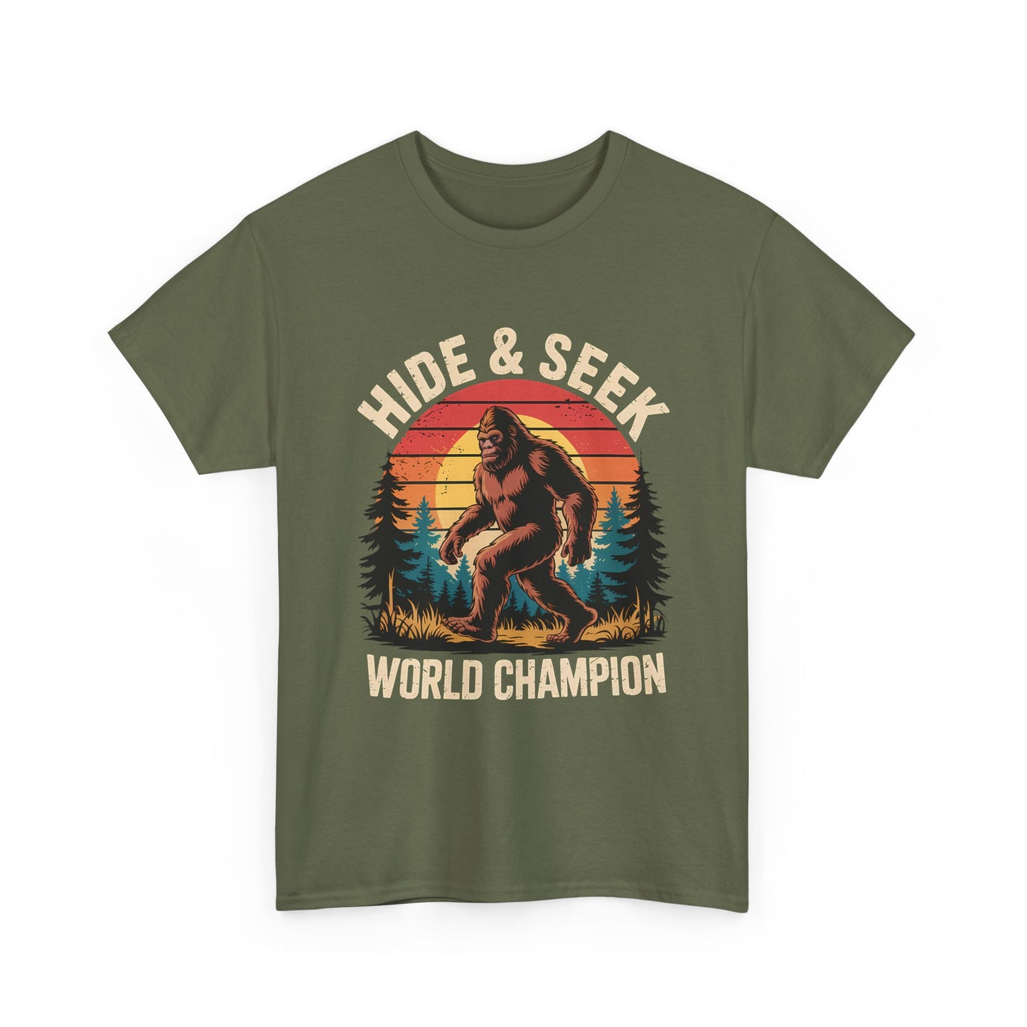Hide & Seek World Champion T-Shirt — Funny Bigfoot Sasquatch Graphic Tee