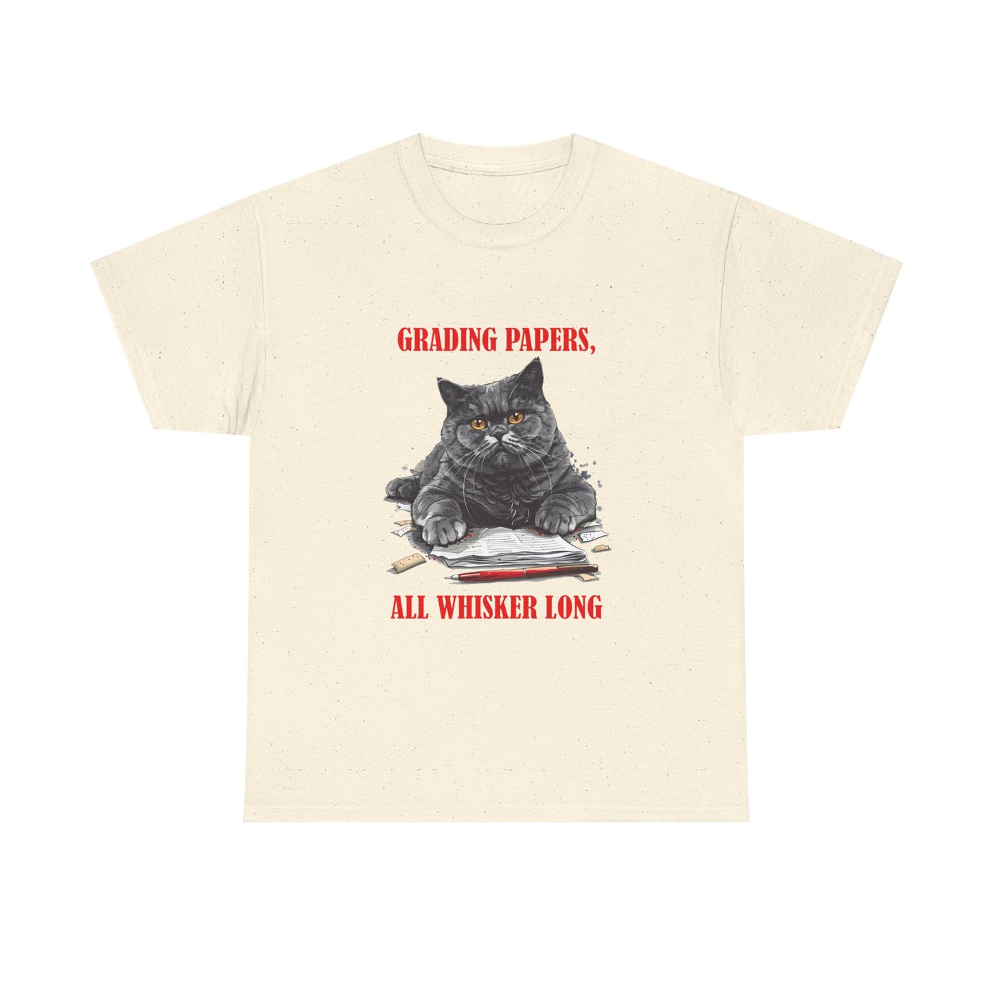 Teacher Cat T-Shirt — "Grading Papers, All Whisker Long" Funny Teacher Gift