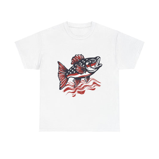 Walleye Fishing Graphic Tee – Retro Red & Black Fish Design