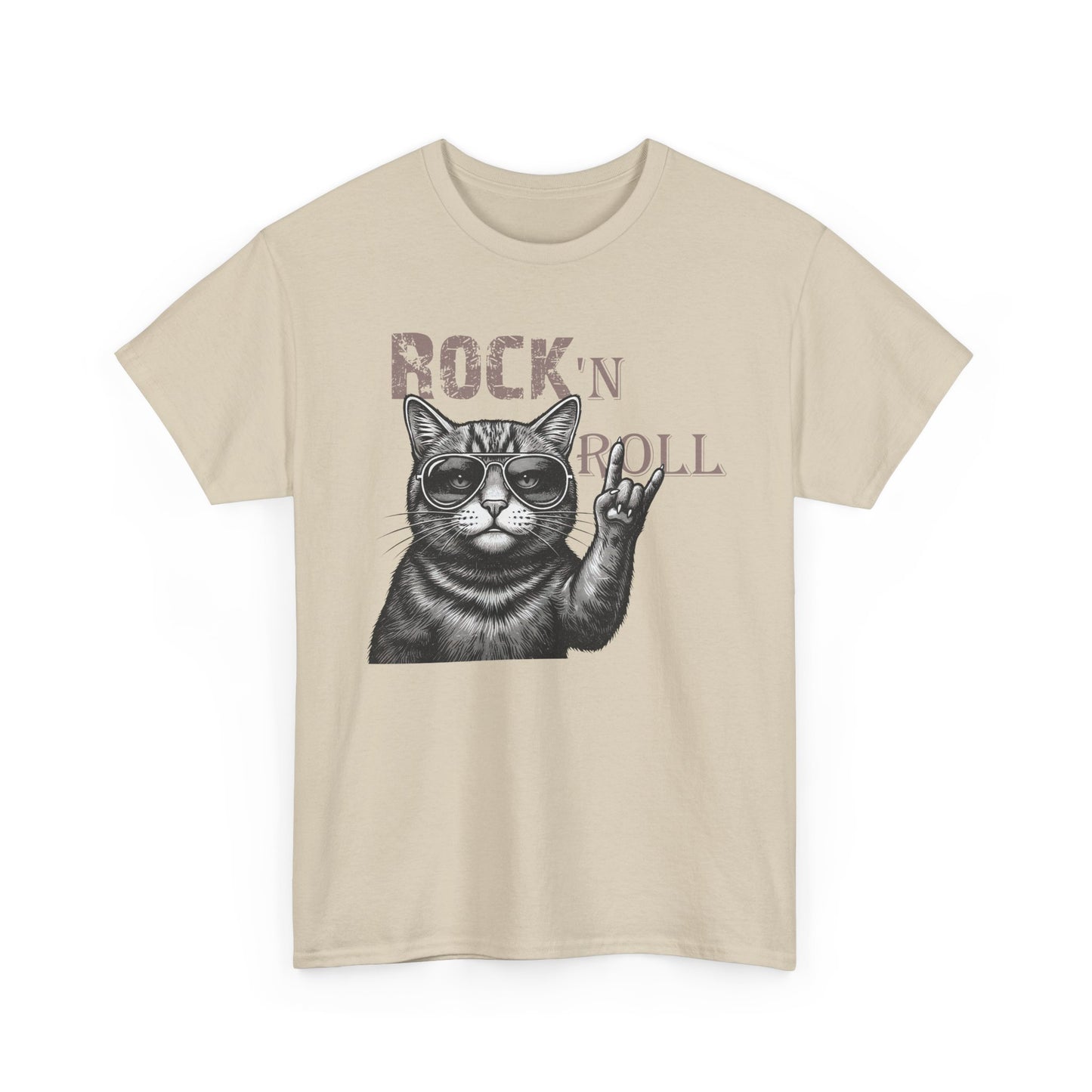 Rock 'N Roll Cat T-Shirt — Retro Cat Making Rock Hand Sign Tee