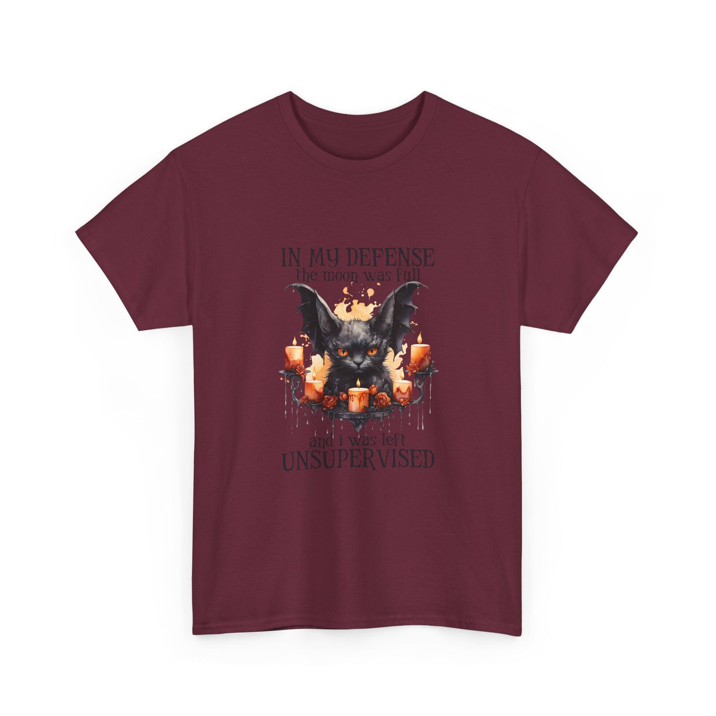 Bat Candle Tee - "In My Defense the Moon Was Full" Halloween Graphic T-Shirt