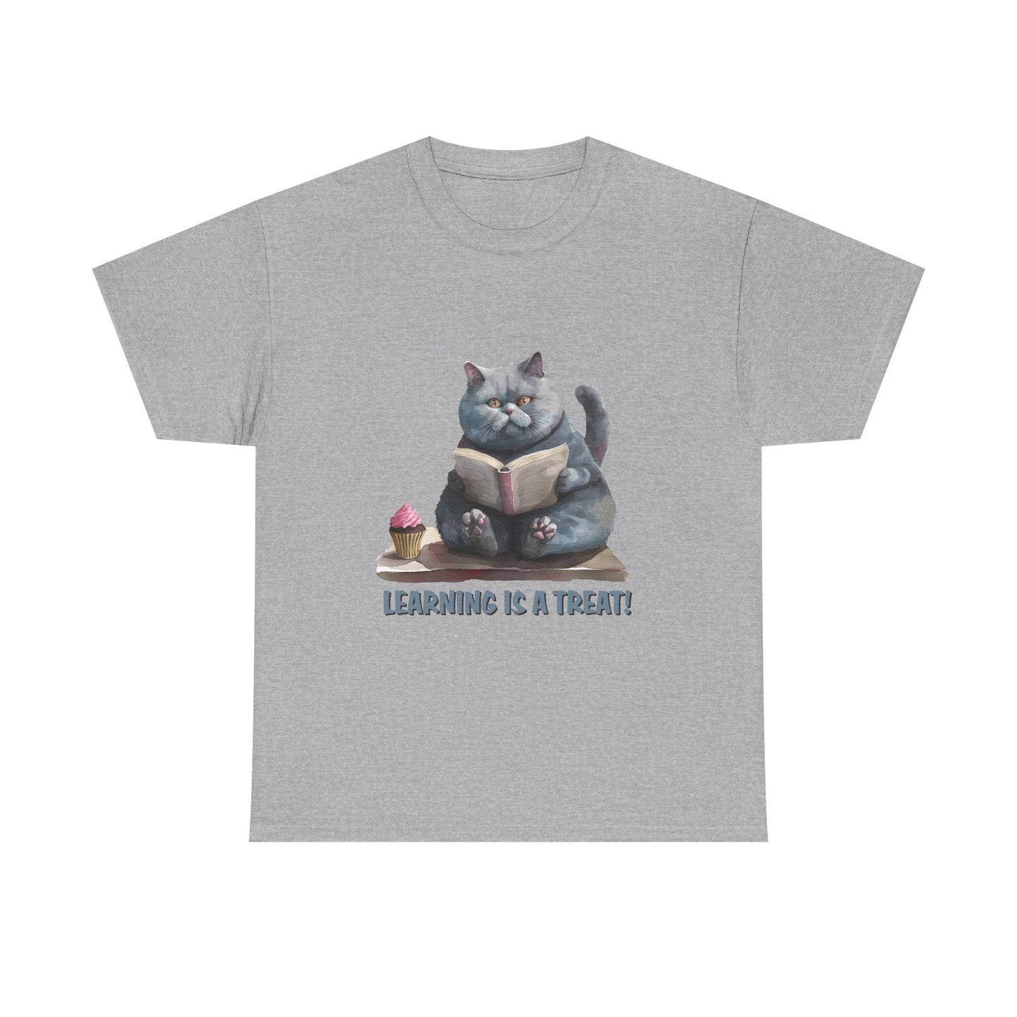 Cat Reading T-Shirt — "Learning Is a Treat" Cute Book Lover Tee