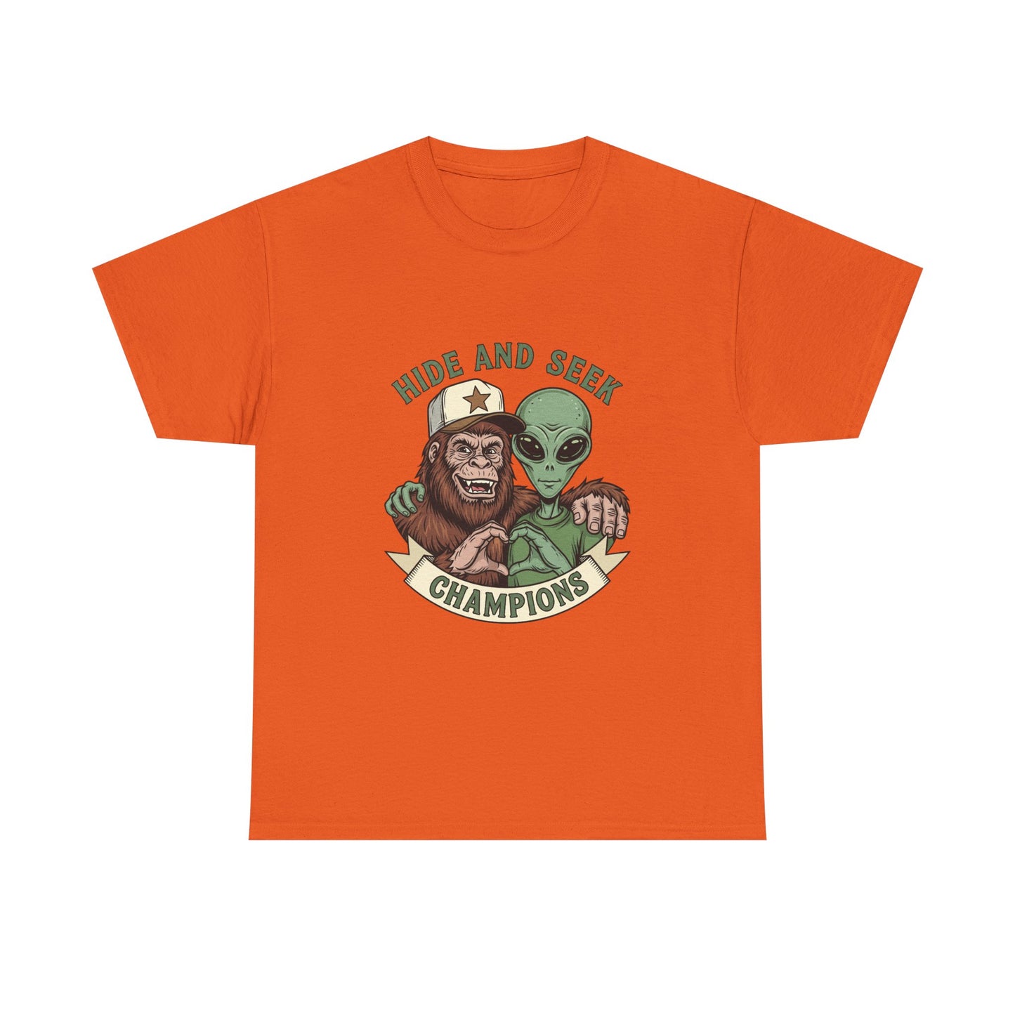Hide and Seek Champions T-Shirt — Bigfoot & Alien Graphic Tee