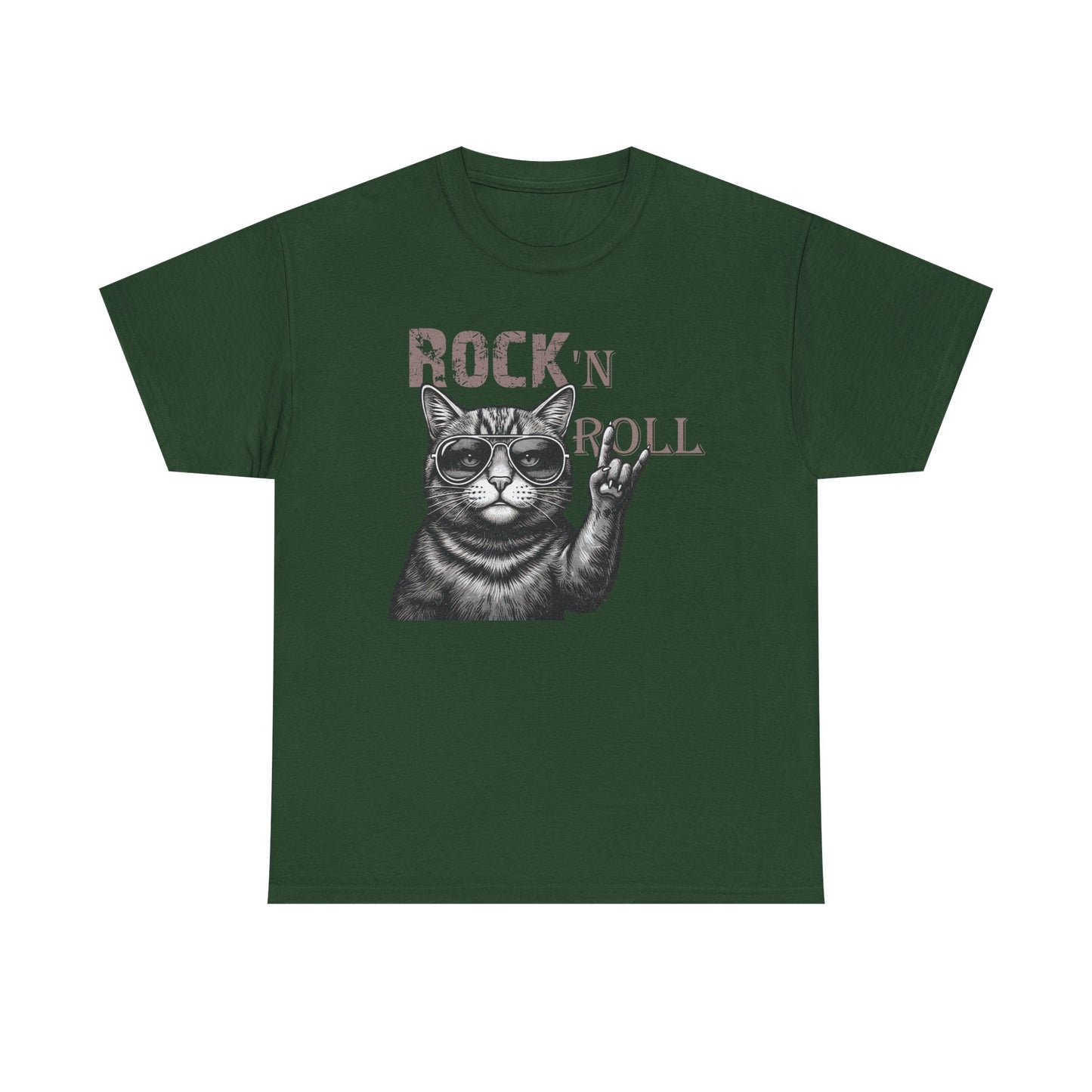 Rock 'N Roll Cat T-Shirt — Retro Cat Making Rock Hand Sign Tee