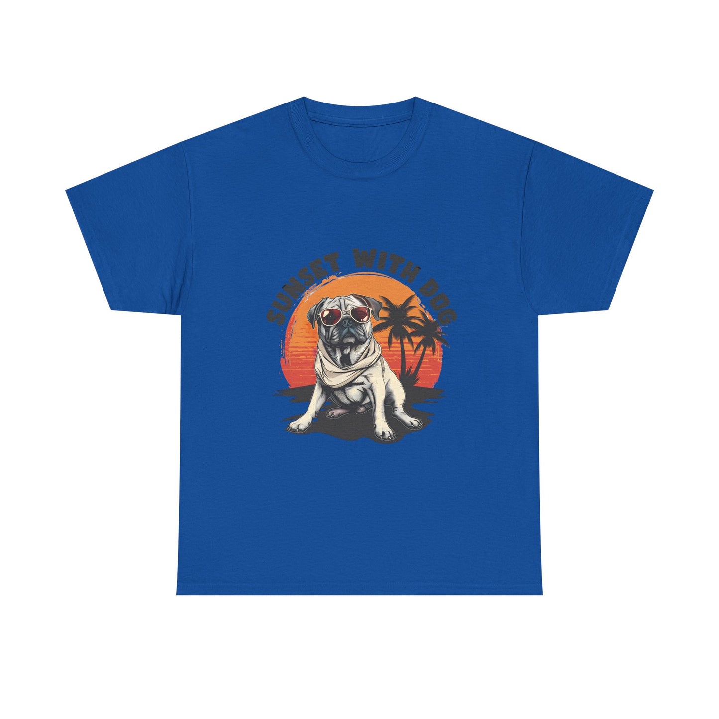 Sunset With Dog T-Shirt – Retro Beach Pug Tee