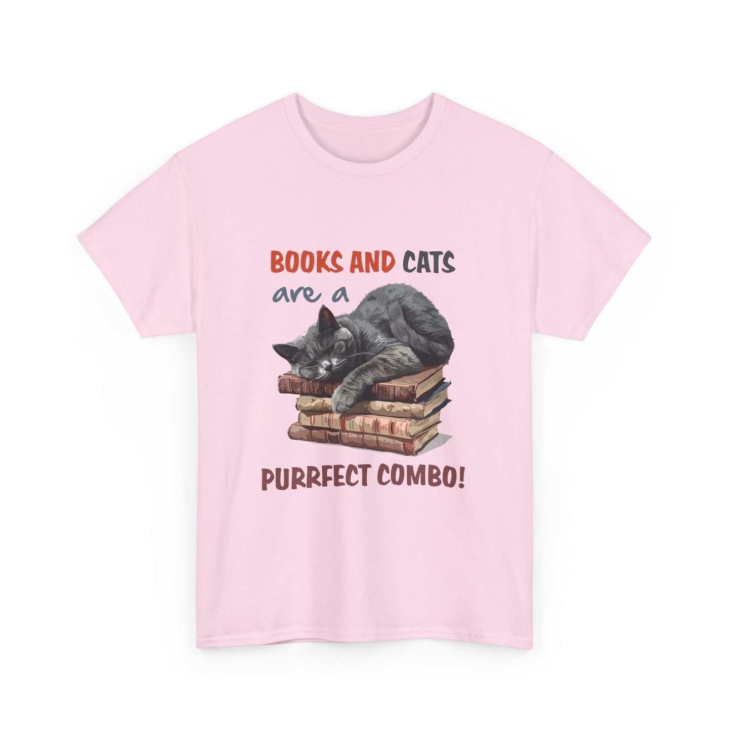 Cat & Books T-Shirt — "Books and Cats are a Purrfect Combo" Cozy Reader Tee