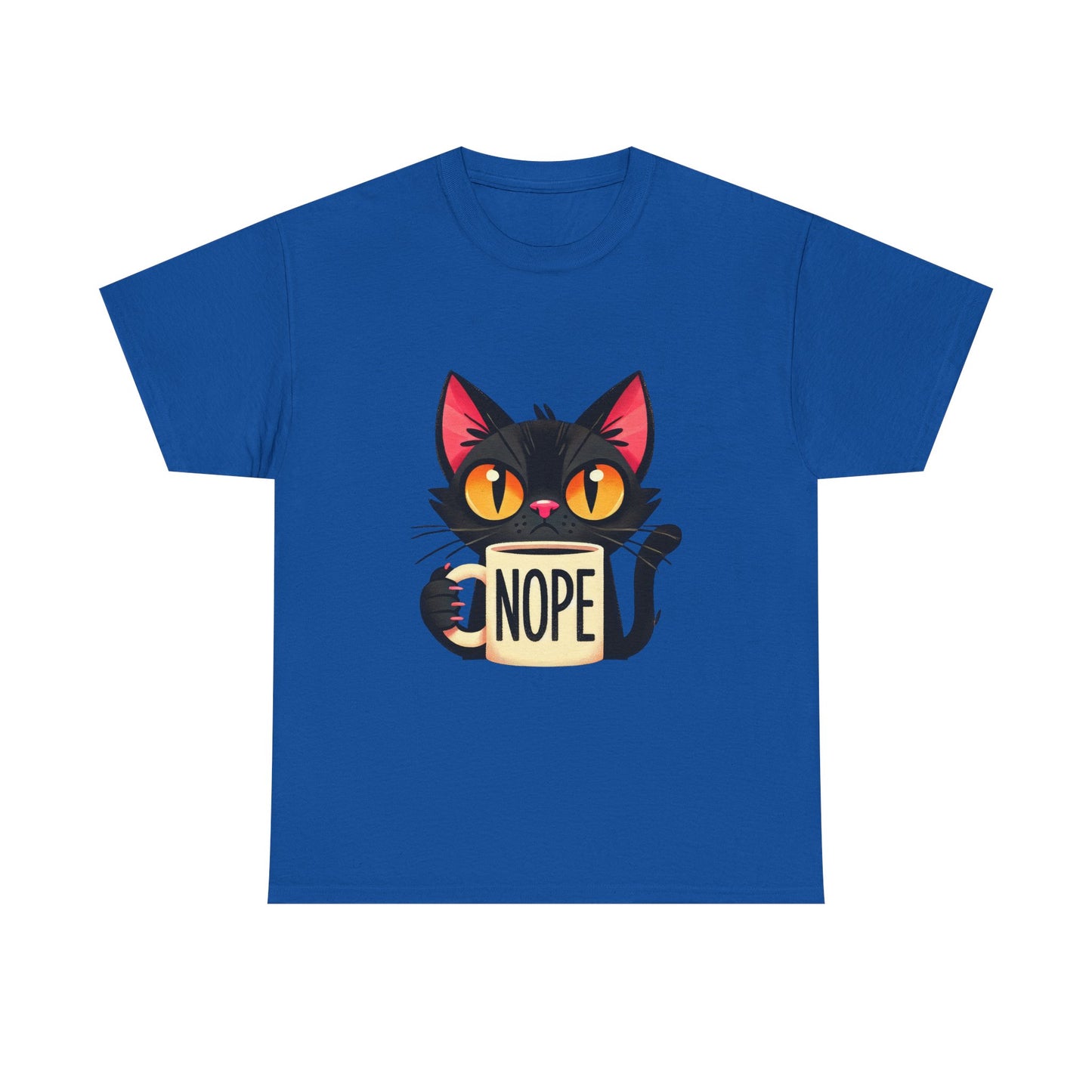 Cat 'Nope' T-Shirt — Cute Black Cat Holding 'NOPE' Mug Graphic Tee