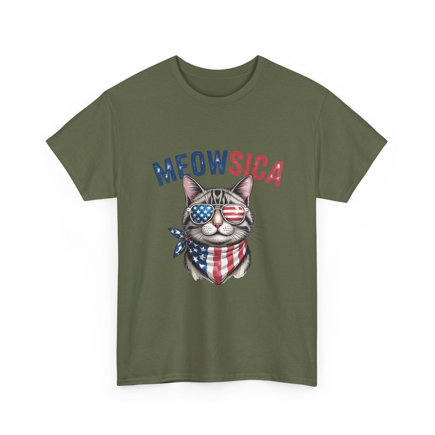 Meowsica Cat T‑Shirt — Patriotic American Flag Kitty Tee
