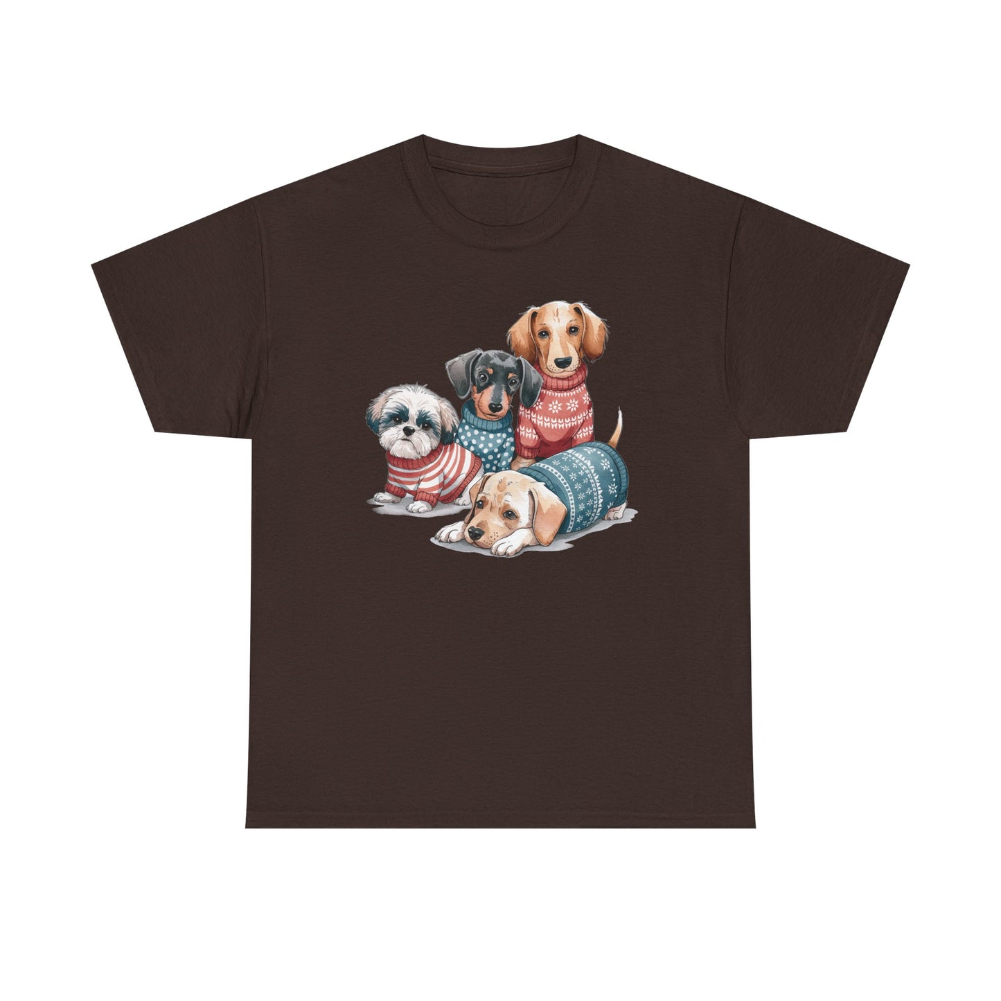 Dog Squad Tee — Cute Puppies in Cozy Sweaters Graphic T-Shirt