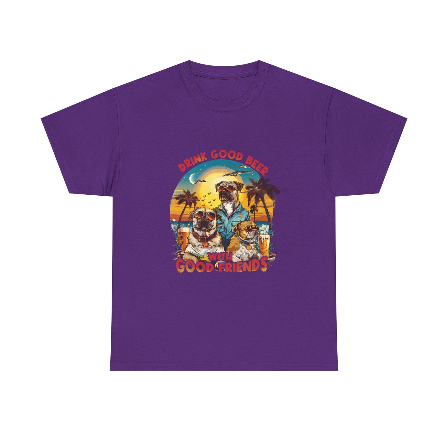 Beer & Pups T-Shirt — "Drink Good Beer with Good Friends" Retro Beach Tee