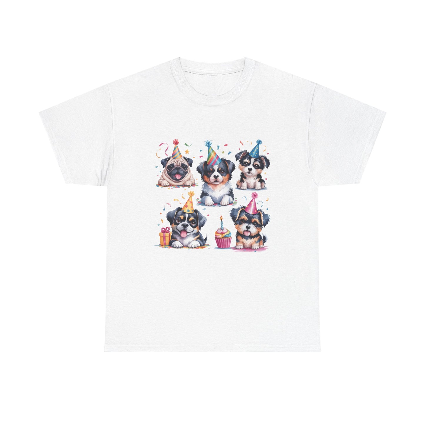 Birthday Puppies T‑Shirt — Cute Party Dogs with Cupcakes