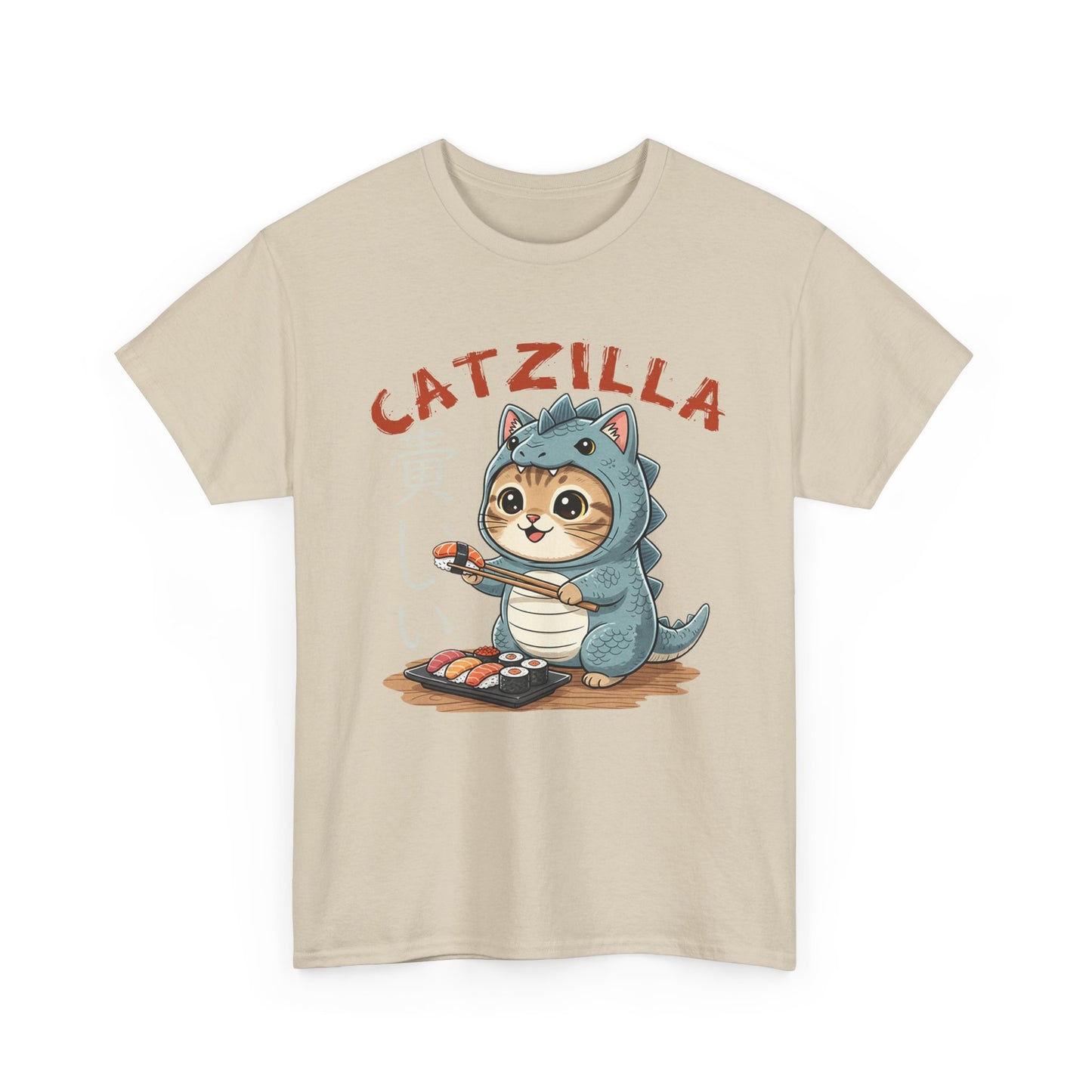 Catzilla T-Shirt — Cute Cat Dinosaur Costume Eating Sushi Graphic Tee