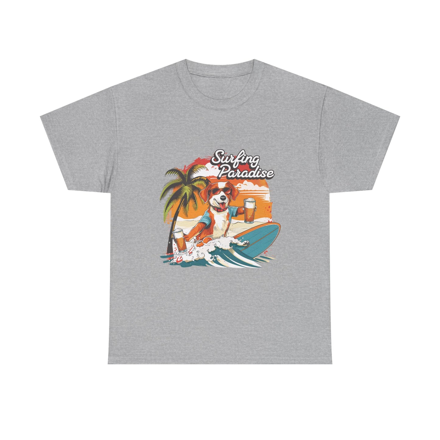 Surfing Paradise Dog T-Shirt – Retro Palm Beach Surf Tee