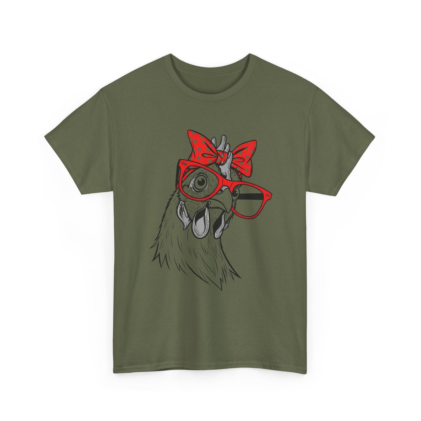 Chicken with Polka Dot Bow Tee - Cute Retro Hen Graphic T-Shirt