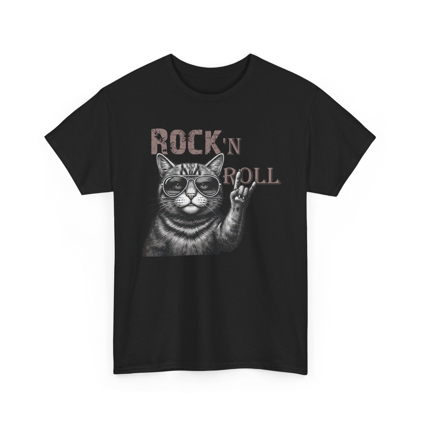 Rock 'N Roll Cat T-Shirt — Retro Cat Making Rock Hand Sign Tee
