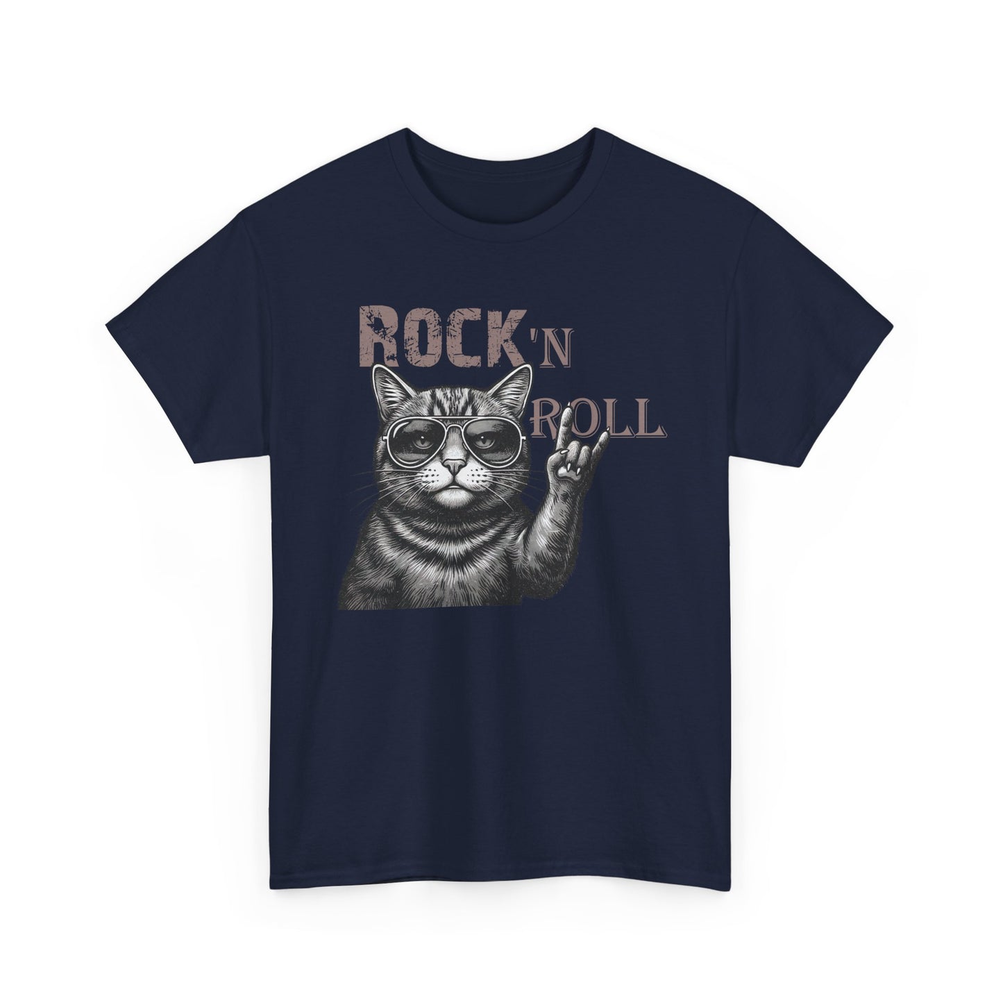 Rock 'N Roll Cat T-Shirt — Retro Cat Making Rock Hand Sign Tee