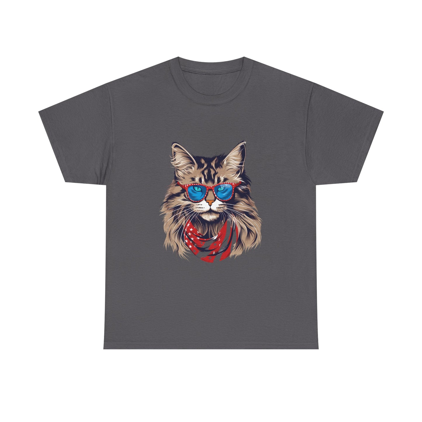 Patriotic Cat Tee — Cat with American Flag Bandana & Sunglasses T-Shirt