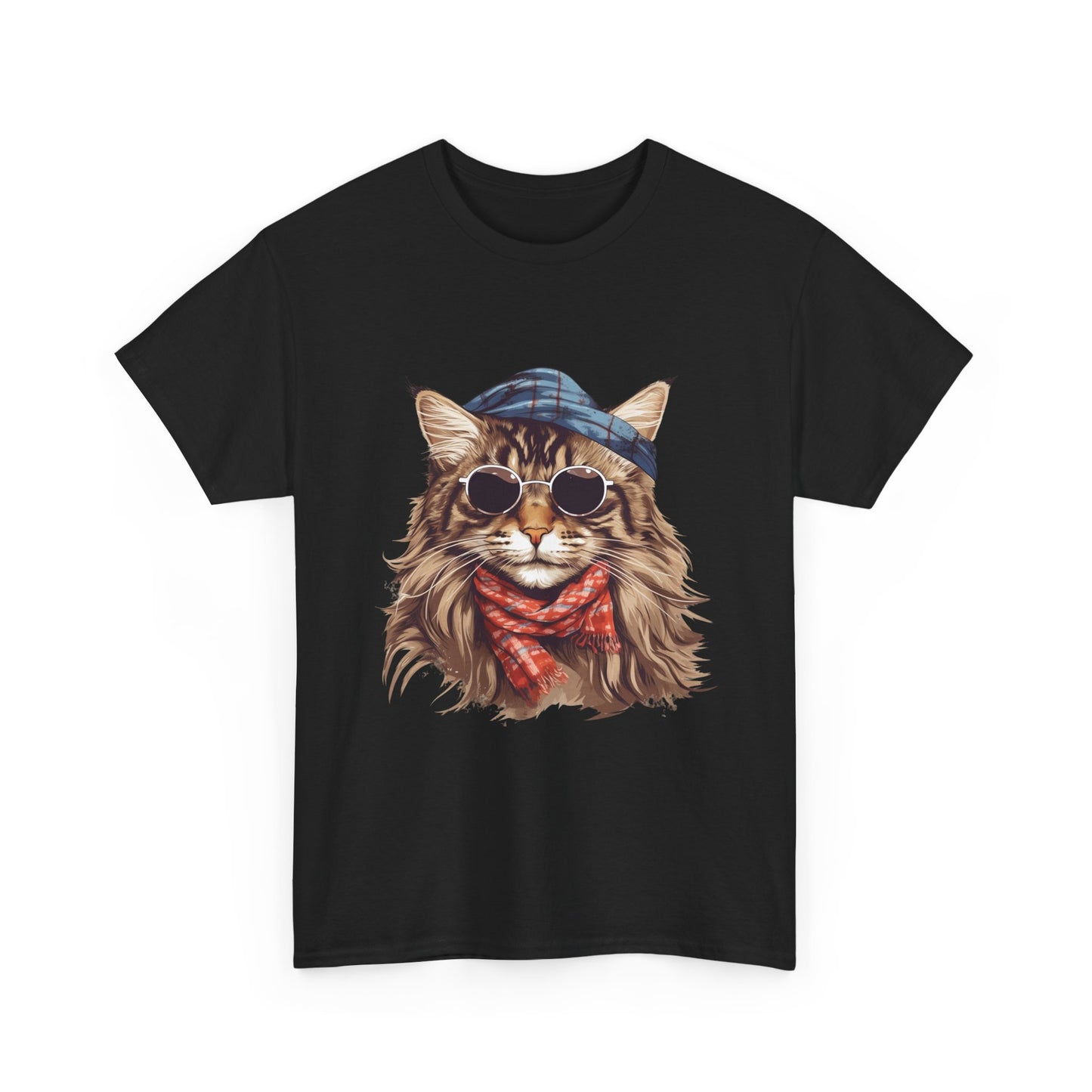 Cat Portrait Tee — Hipster Cat with Sunglasses & Bandana Graphic T-Shirt