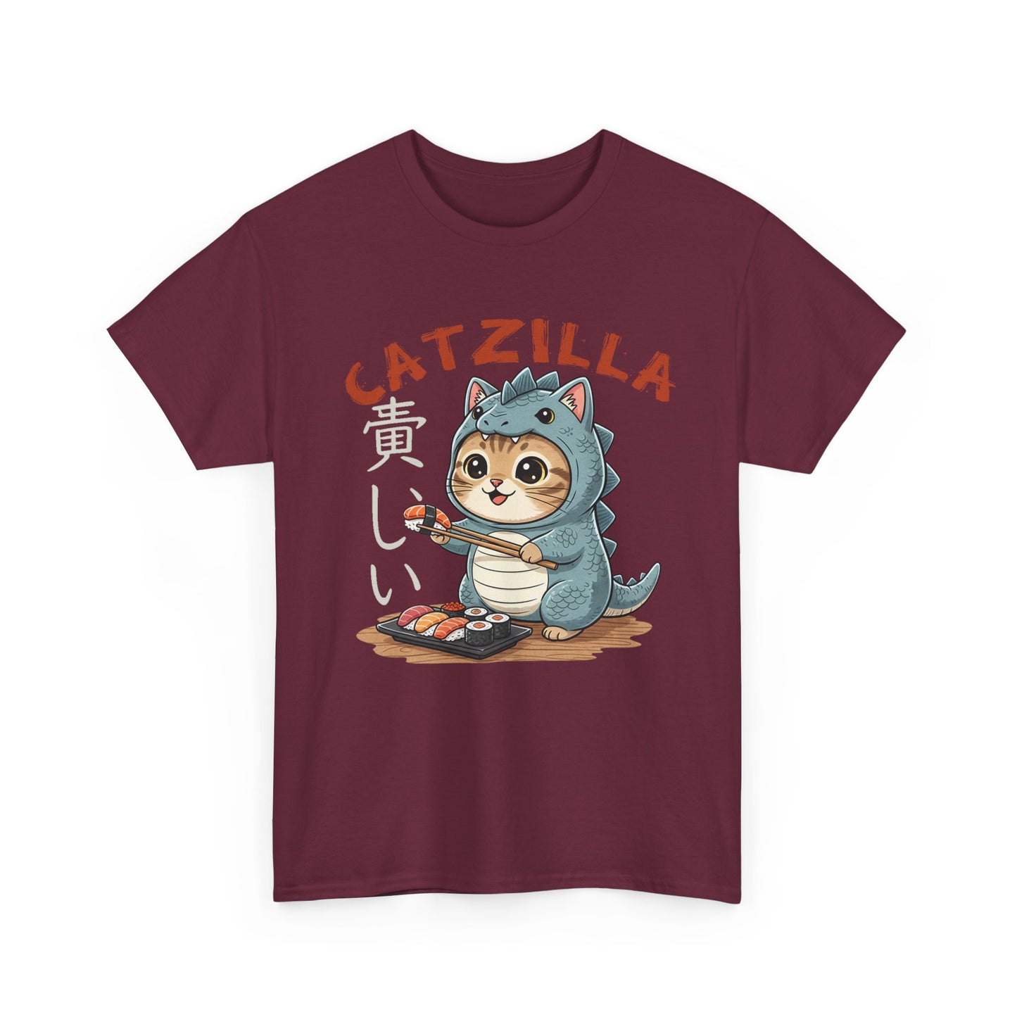 Catzilla T-Shirt — Cute Cat Dinosaur Costume Eating Sushi Graphic Tee