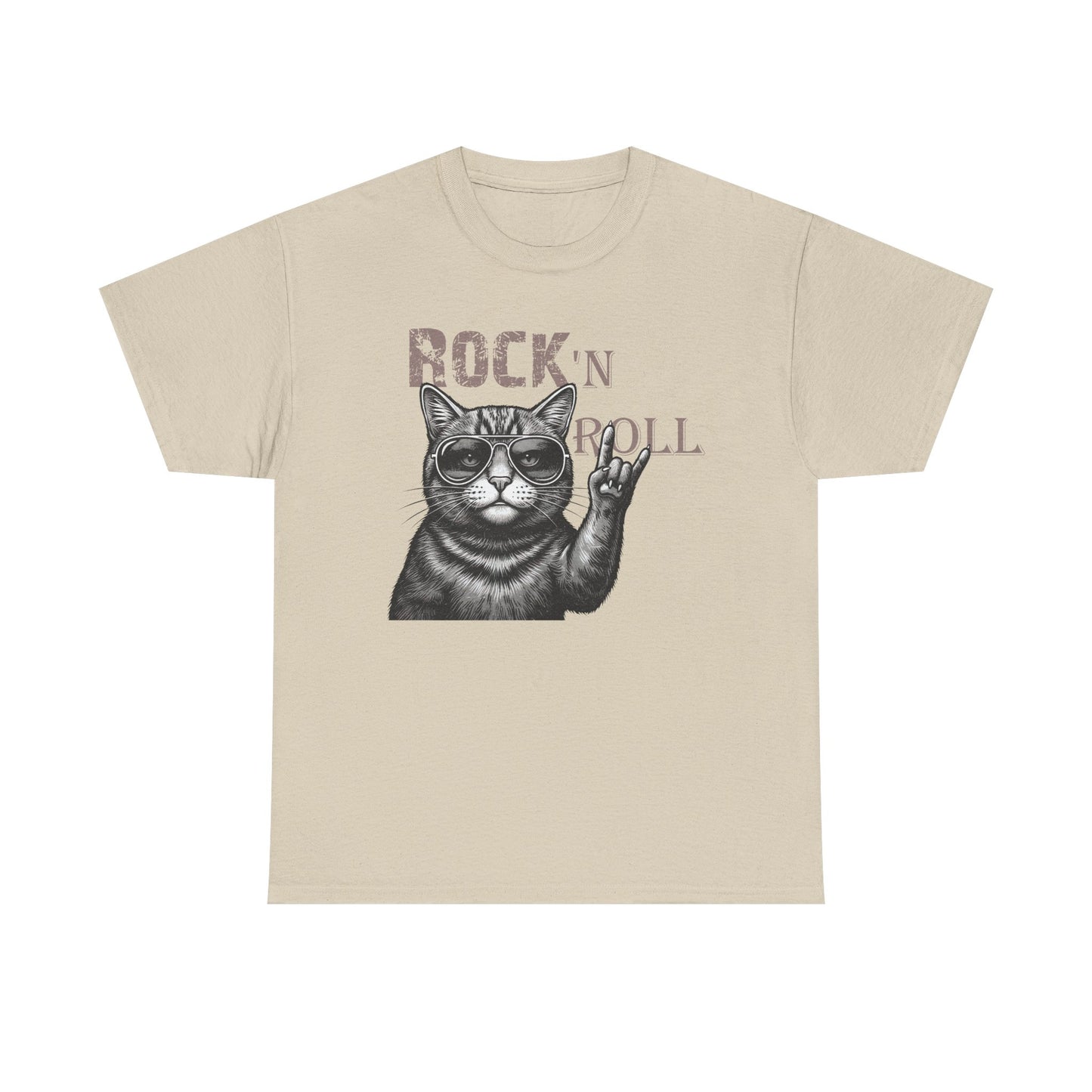 Rock 'N Roll Cat T-Shirt — Retro Cat Making Rock Hand Sign Tee