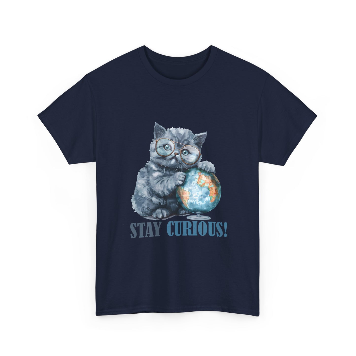 Cat & Globe T-Shirt — "Stay Curious!" Cute Explorer Kitten Tee