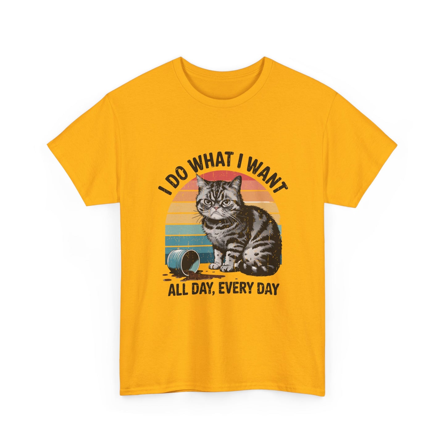 Cat Graphic Tee — "I Do What I Want All Day, Every Day" Vintage Sunset T-Shirt