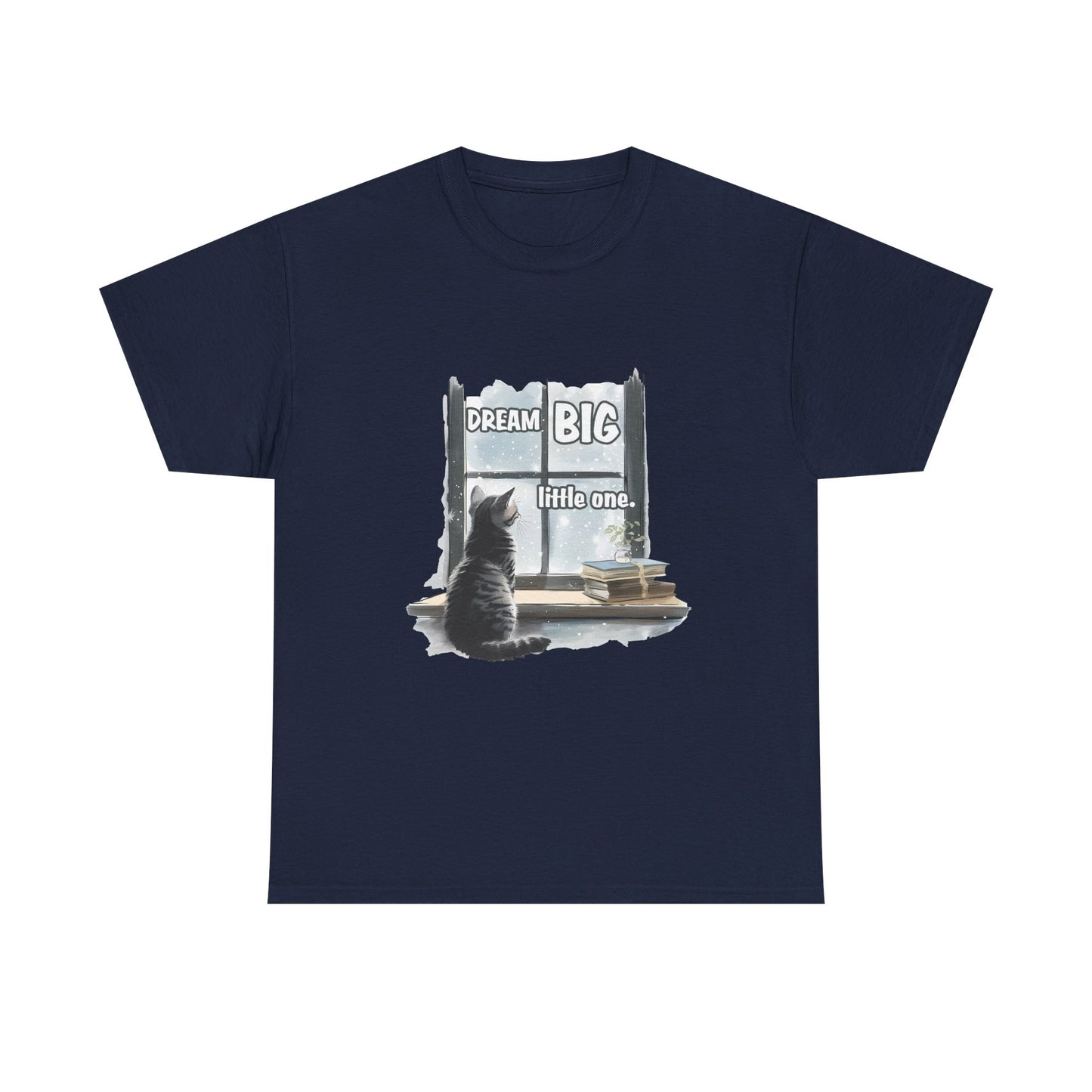 Dream Big Little One T‑Shirt — Cat at Window Inspirational Kids Tee