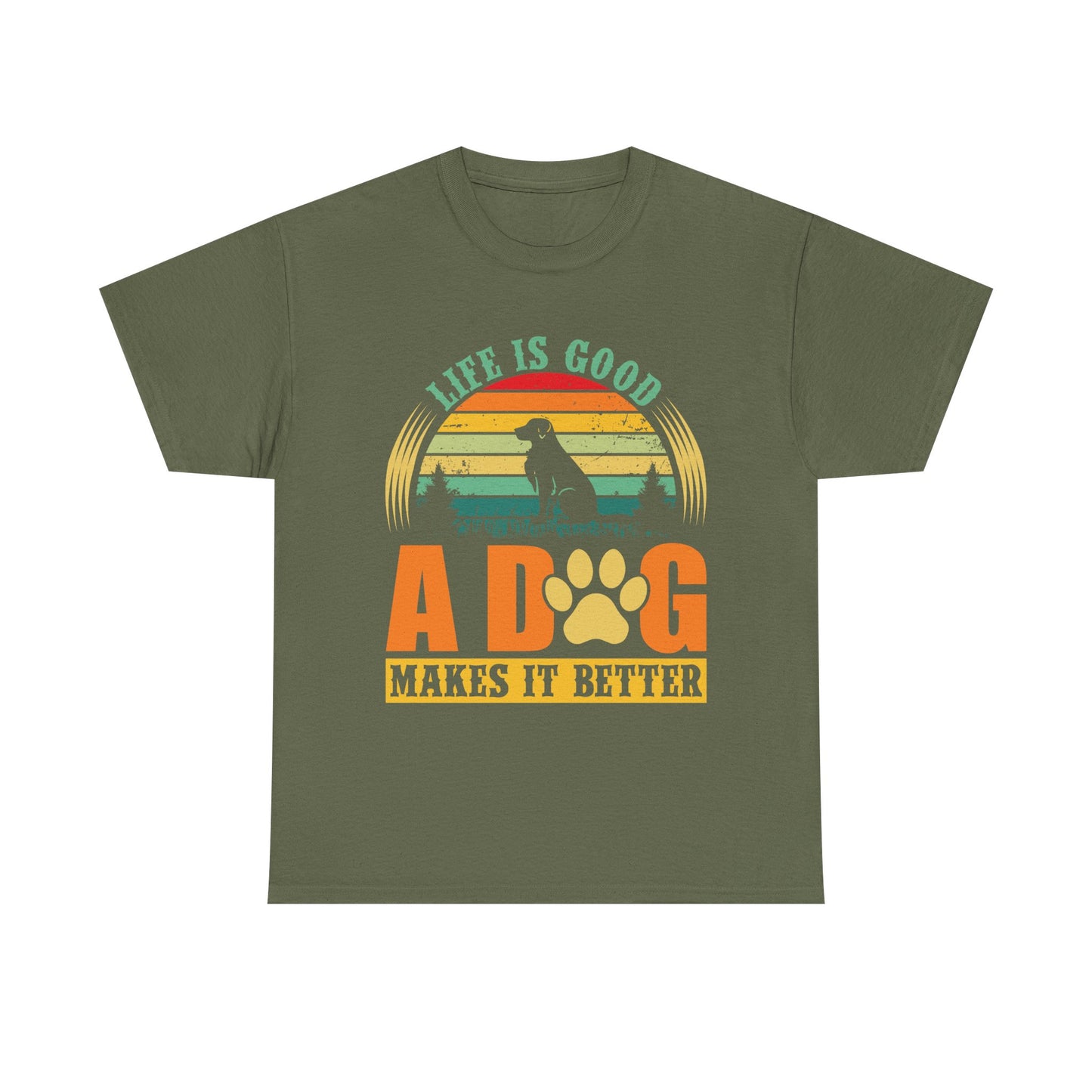 Dog Lover T-Shirt – "Life Is Good, A Dog Makes It Better" Retro Paw Tee