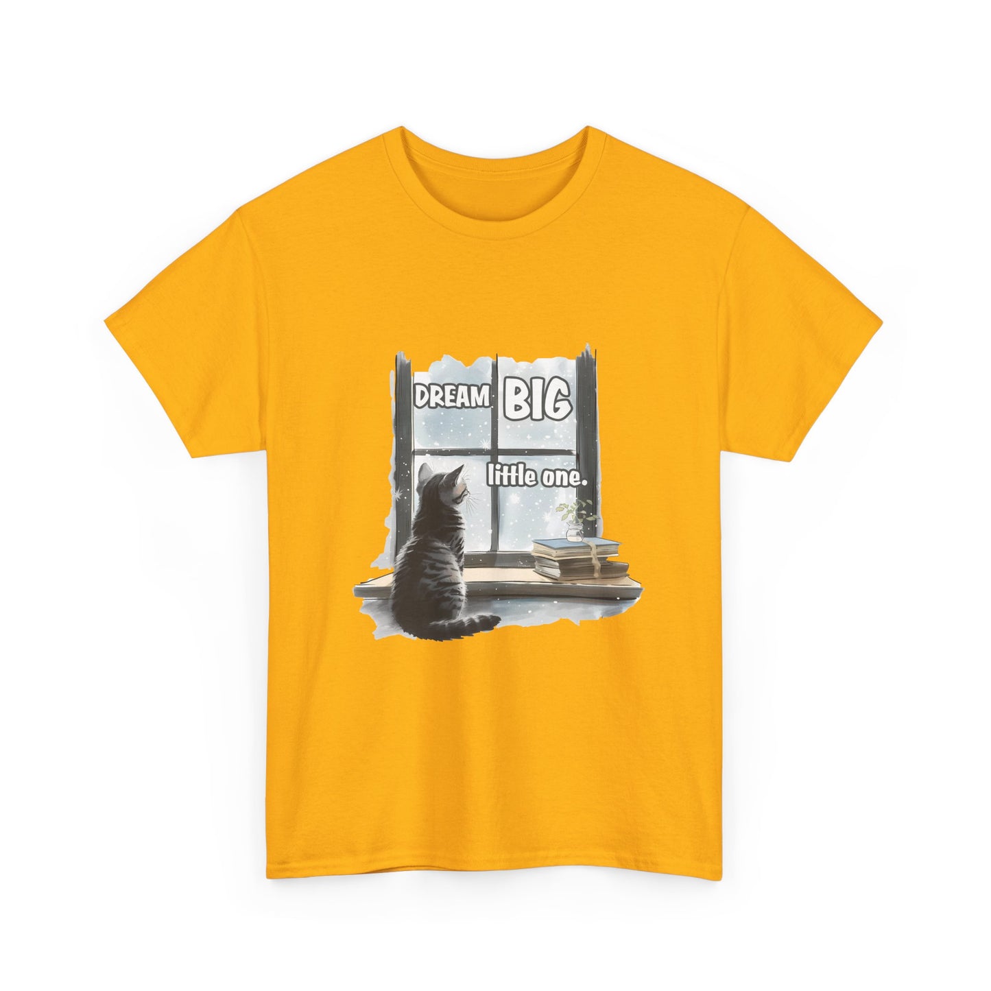 Dream Big Little One T‑Shirt — Cat at Window Inspirational Kids Tee