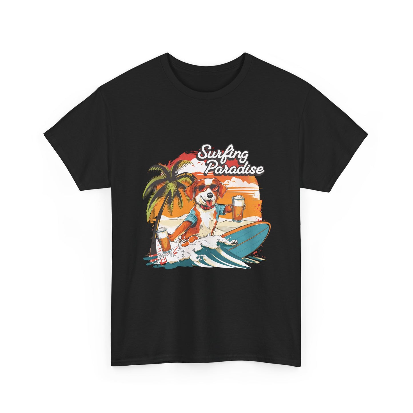Surfing Paradise Dog T-Shirt – Retro Palm Beach Surf Tee