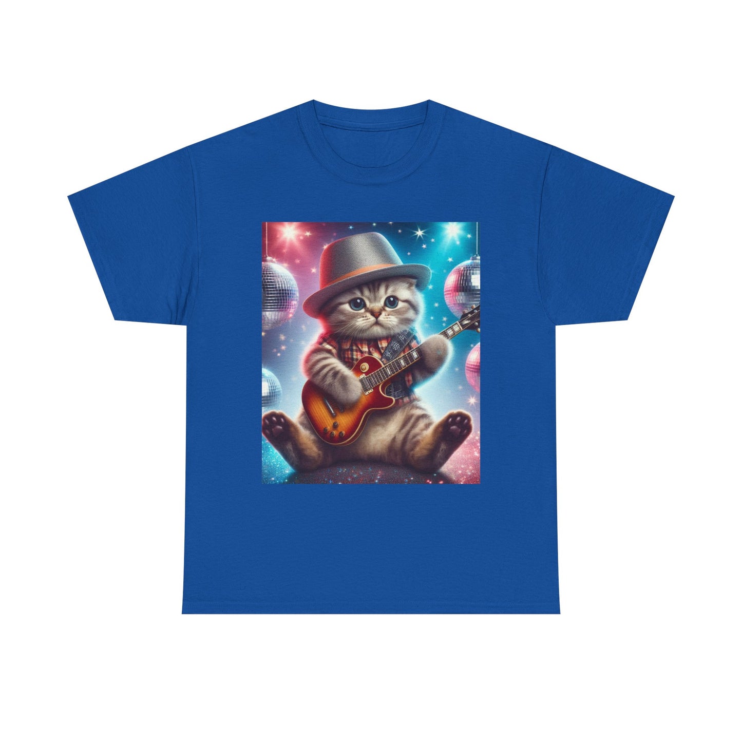 Cat Guitarist T-Shirt — Cute Kitten Playing Electric Guitar Tee