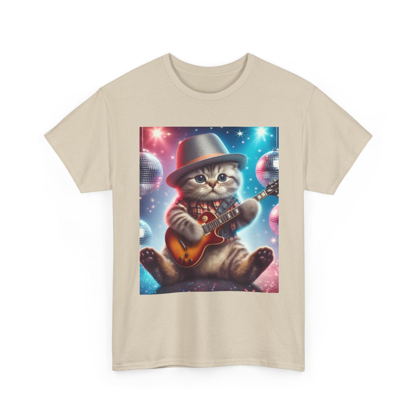 Cat Guitarist T-Shirt — Cute Kitten Playing Electric Guitar Tee