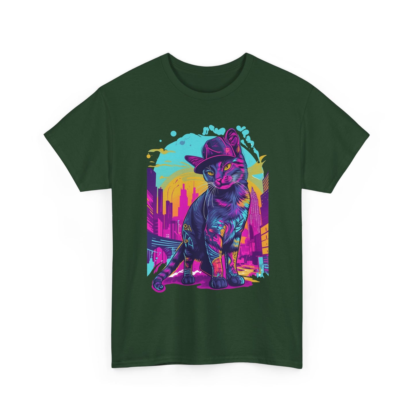 Neon City Cat Tee — Retro Vaporwave Cat T-Shirt