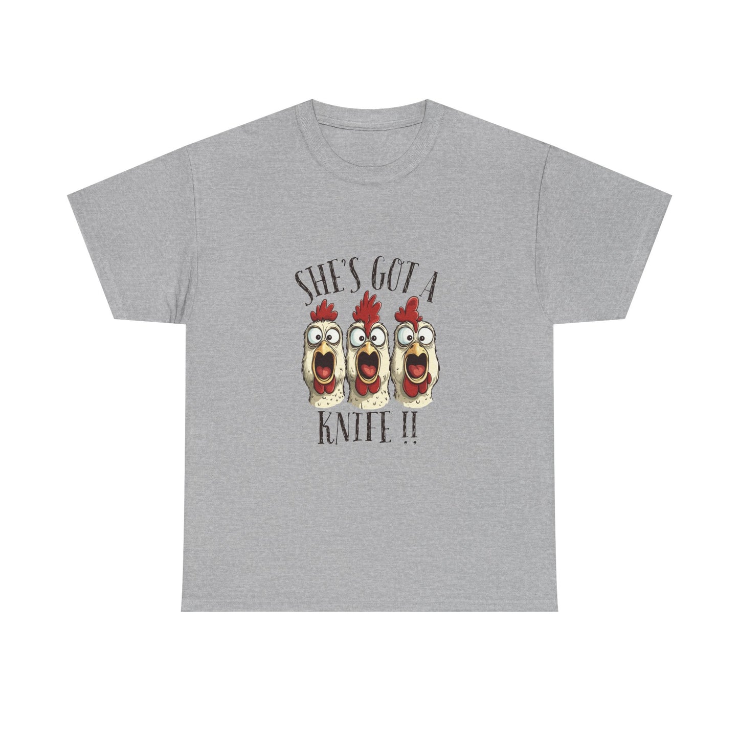 Chicken Choir "She's Got a Knife!!" Tee - Funny Farm Animal Graphic T-Shirt
