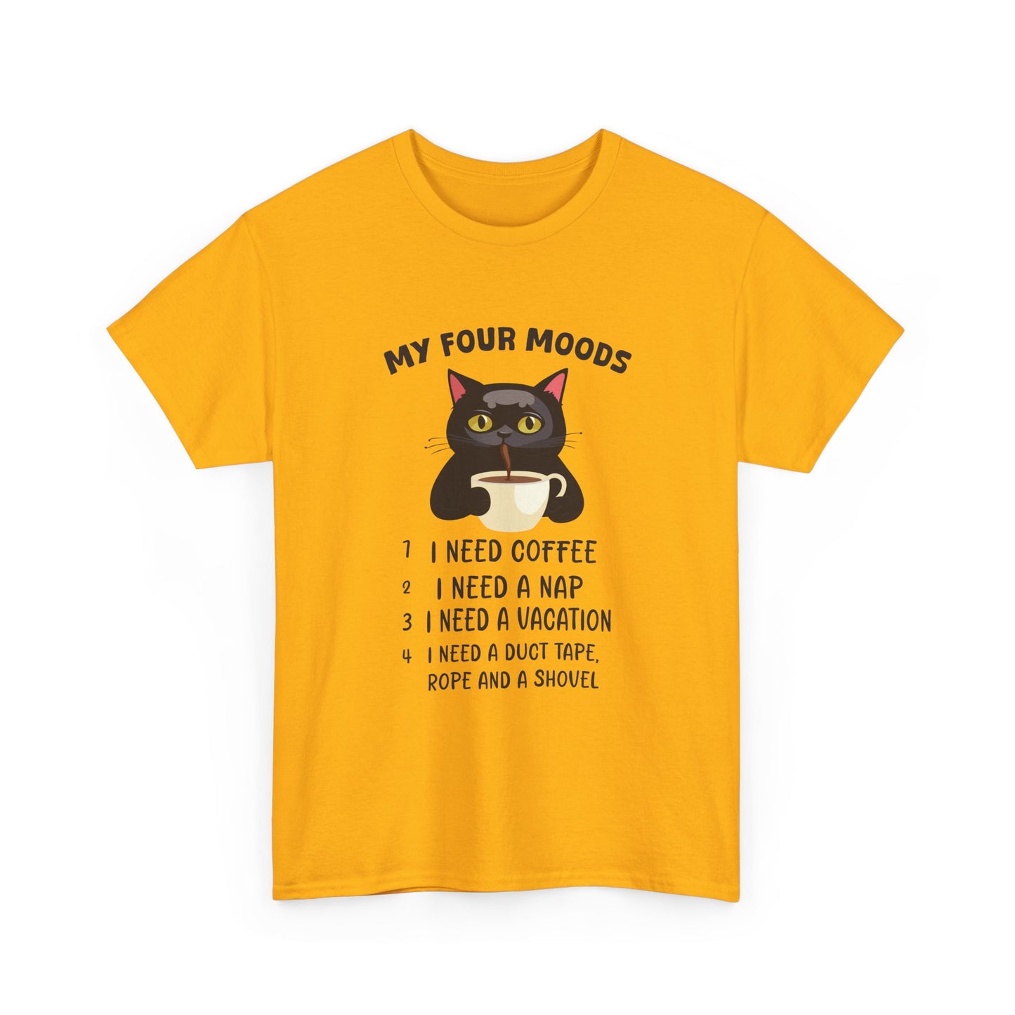 Cat 'My Four Moods' Coffee Tee — Funny Cat Coffee Shirt