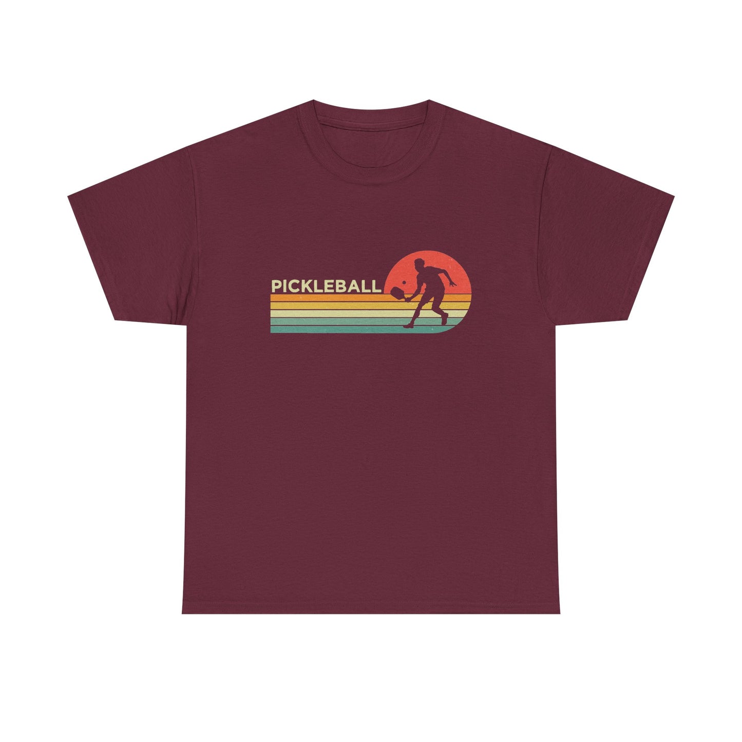 Pickleball Retro Sunset Tee — Vintage Striped Pickleball Player T-Shirt
