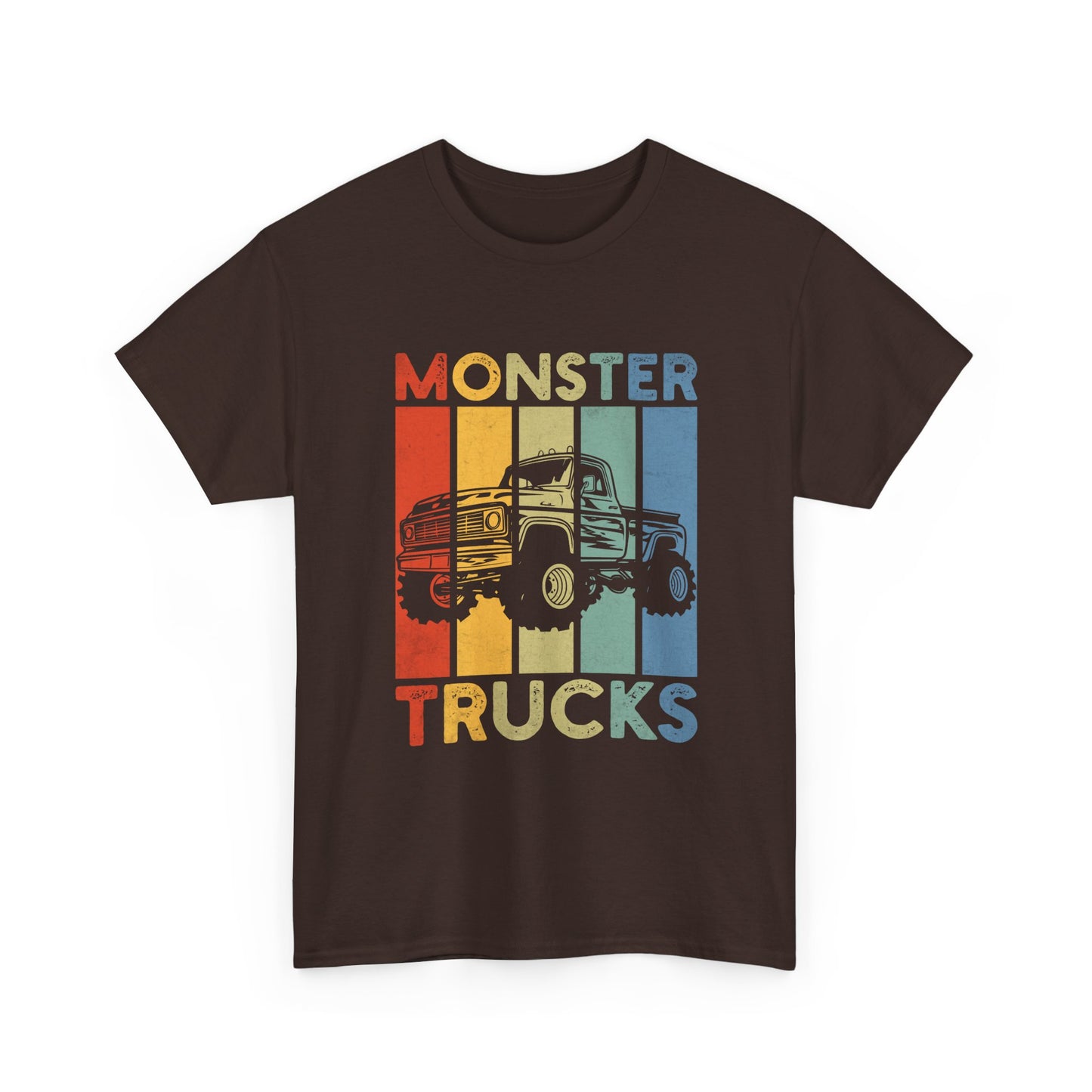 Monster Trucks Retro Tee – Vintage Striped Kids & Adult Off-Road Truck Shirt