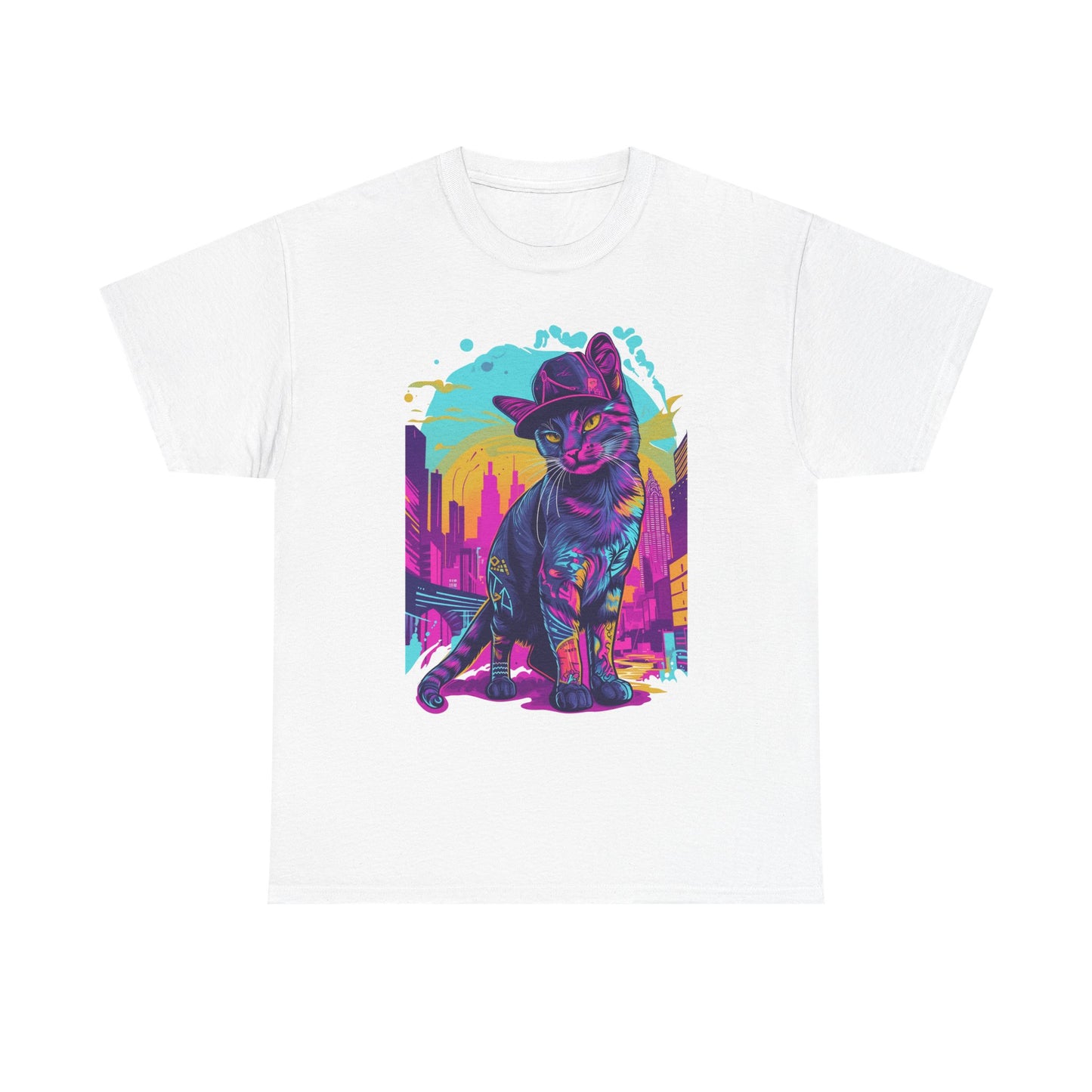 Neon City Cat Tee — Retro Vaporwave Cat T-Shirt