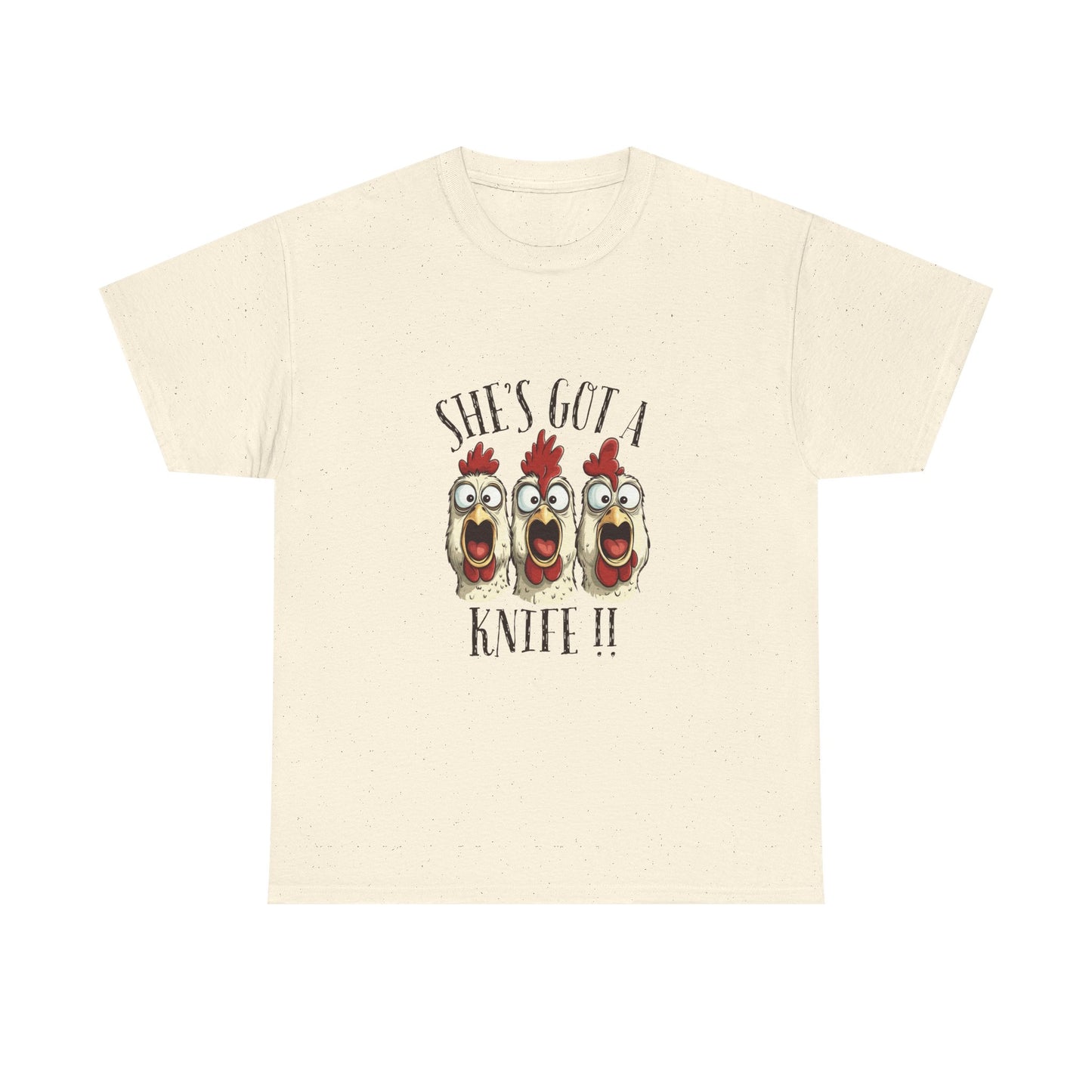 Chicken Choir "She's Got a Knife!!" Tee - Funny Farm Animal Graphic T-Shirt
