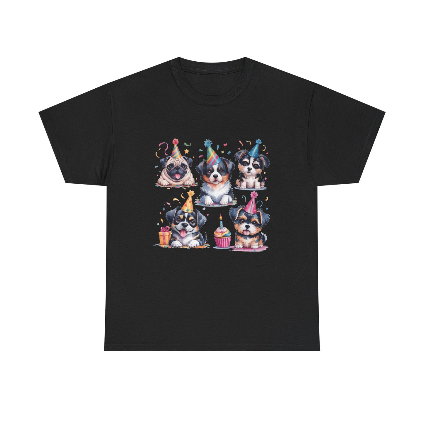 Birthday Puppies T‑Shirt — Cute Party Dogs with Cupcakes