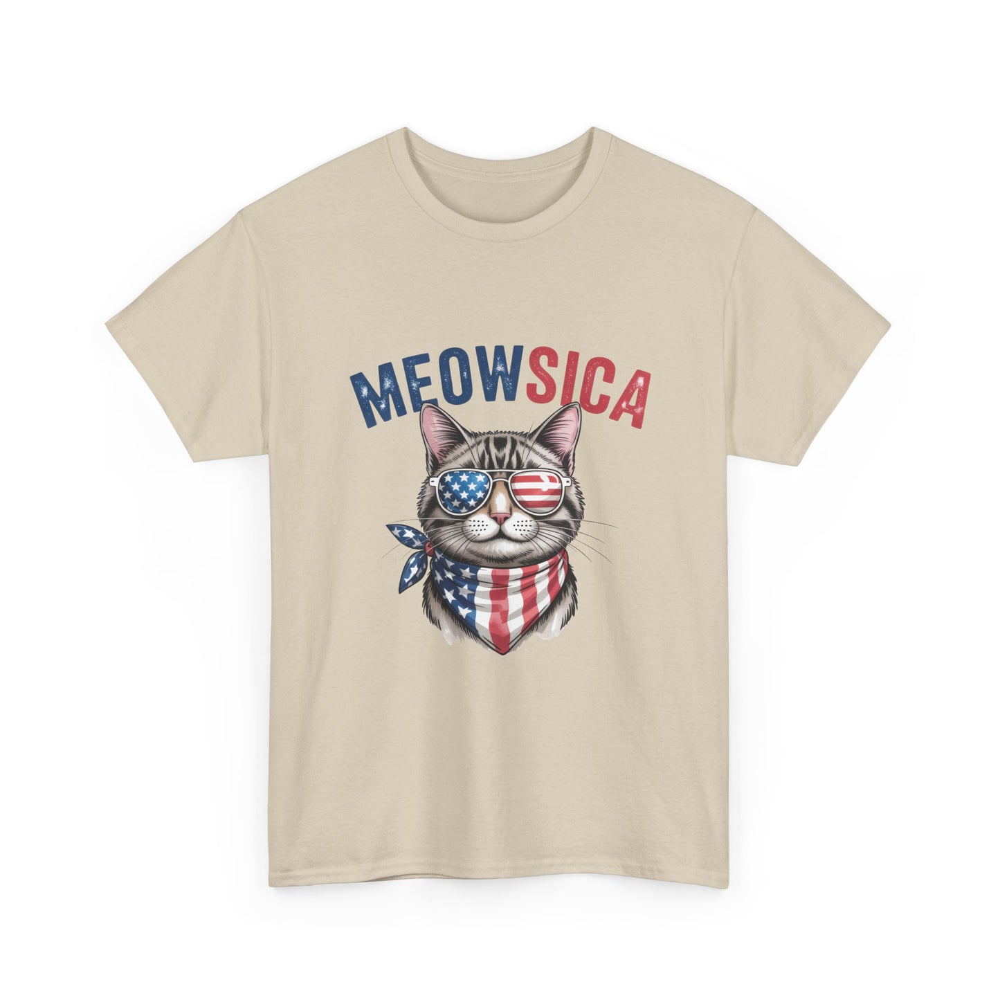 Meowsica Cat T‑Shirt — Patriotic American Flag Kitty Tee